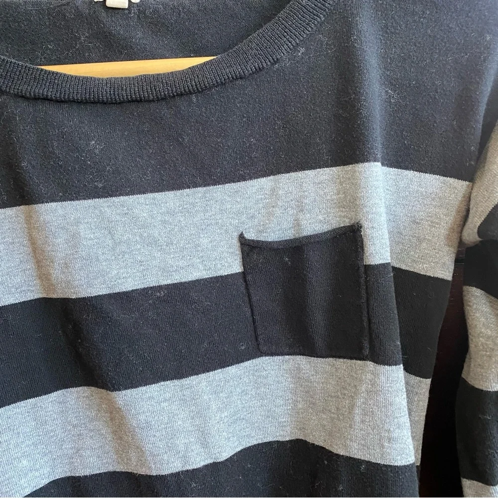 J.Crew Striped Sweater Black Gray with Front Pocket XS